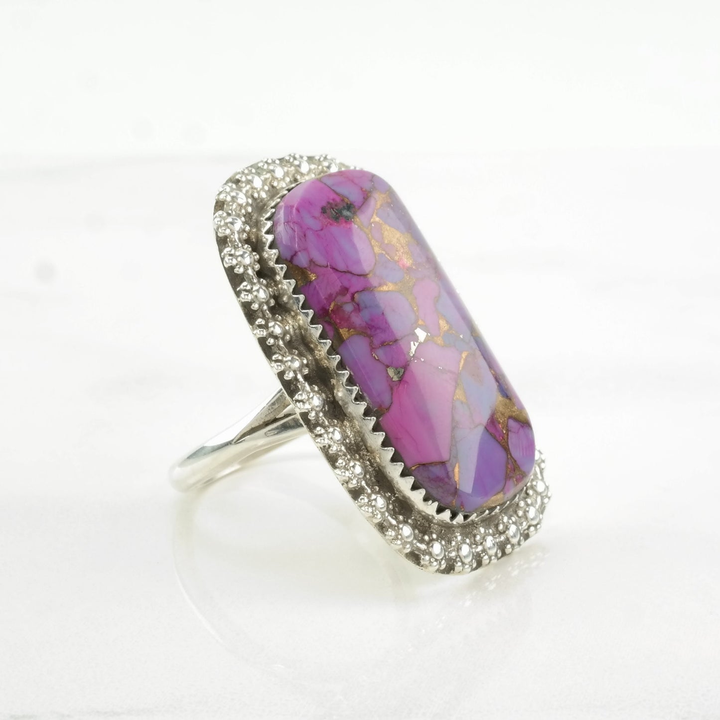 Vintage Southwest Silver Ring Purple Dyed Turquoise Rectangle Sterling Size 9
