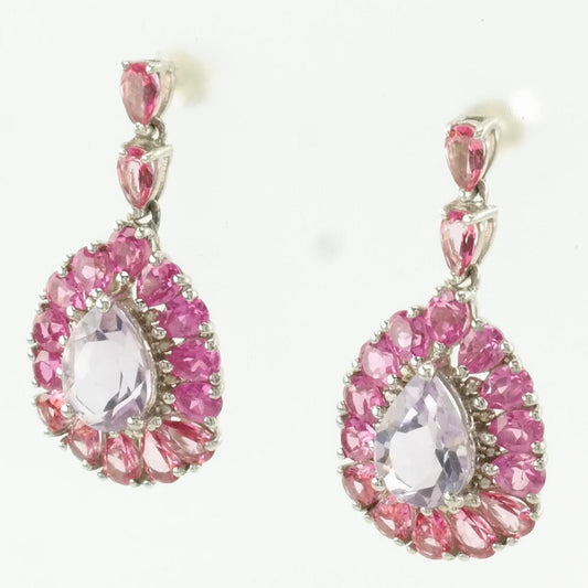 Sterling Silver Pink Lab Sapphire, Created Amethyst Earrings Stud/dangle