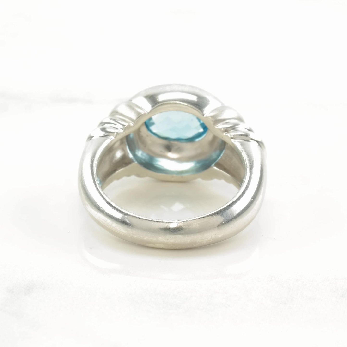 Vintage Sterling Silver Ring Topaz Checkerboard Cut 14K Gold Size 6 3/4