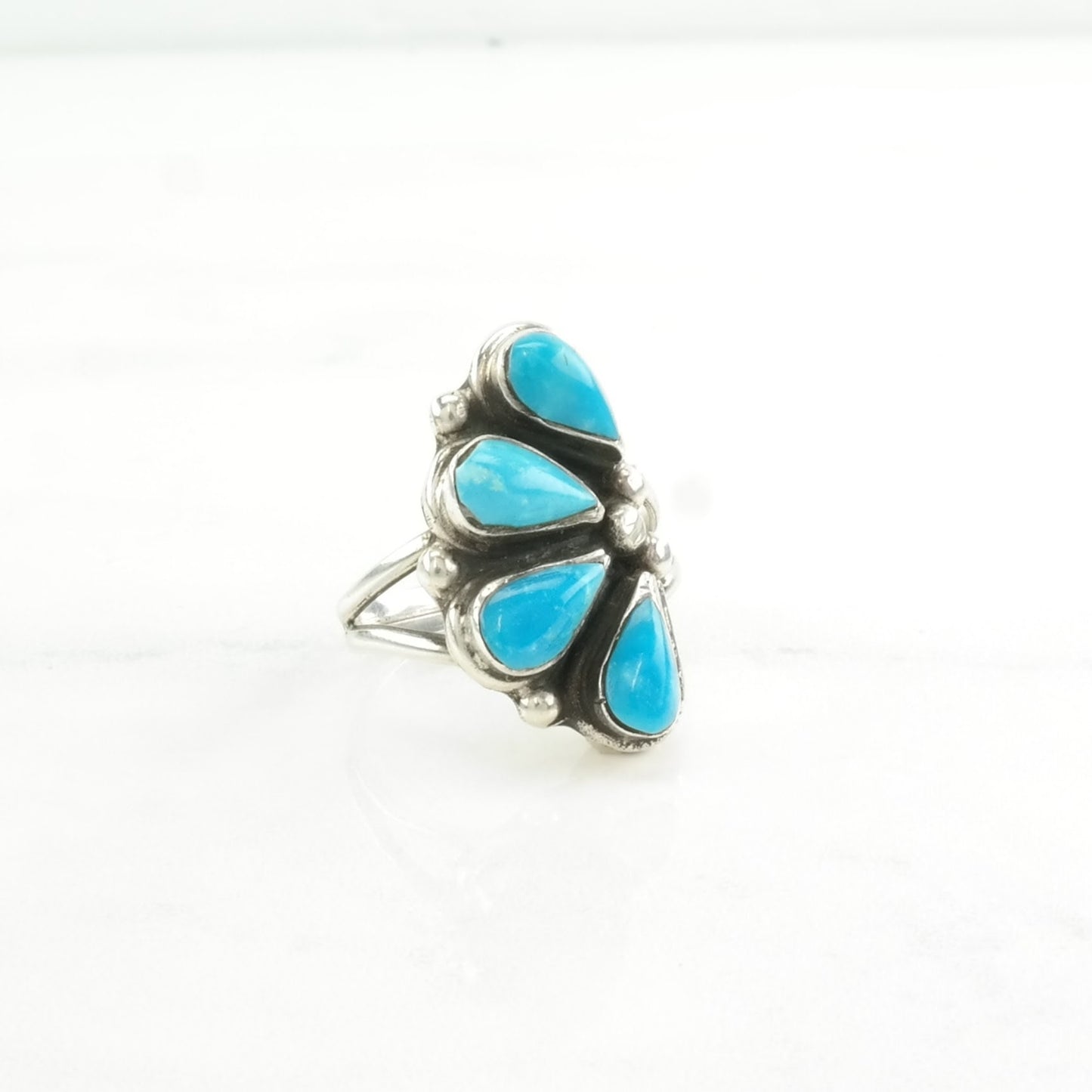 Vintage Southwest Silver Ring Turquoise Teardrop Sterling Blue Size 6 1/2