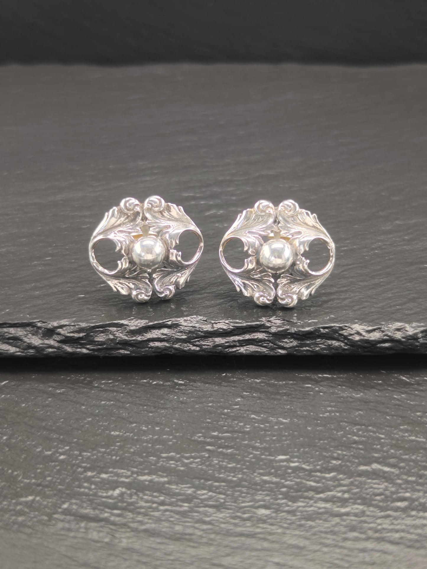Vintage Sterling Silver Cini Floral Clip-On Earrings Art Nouveau Style