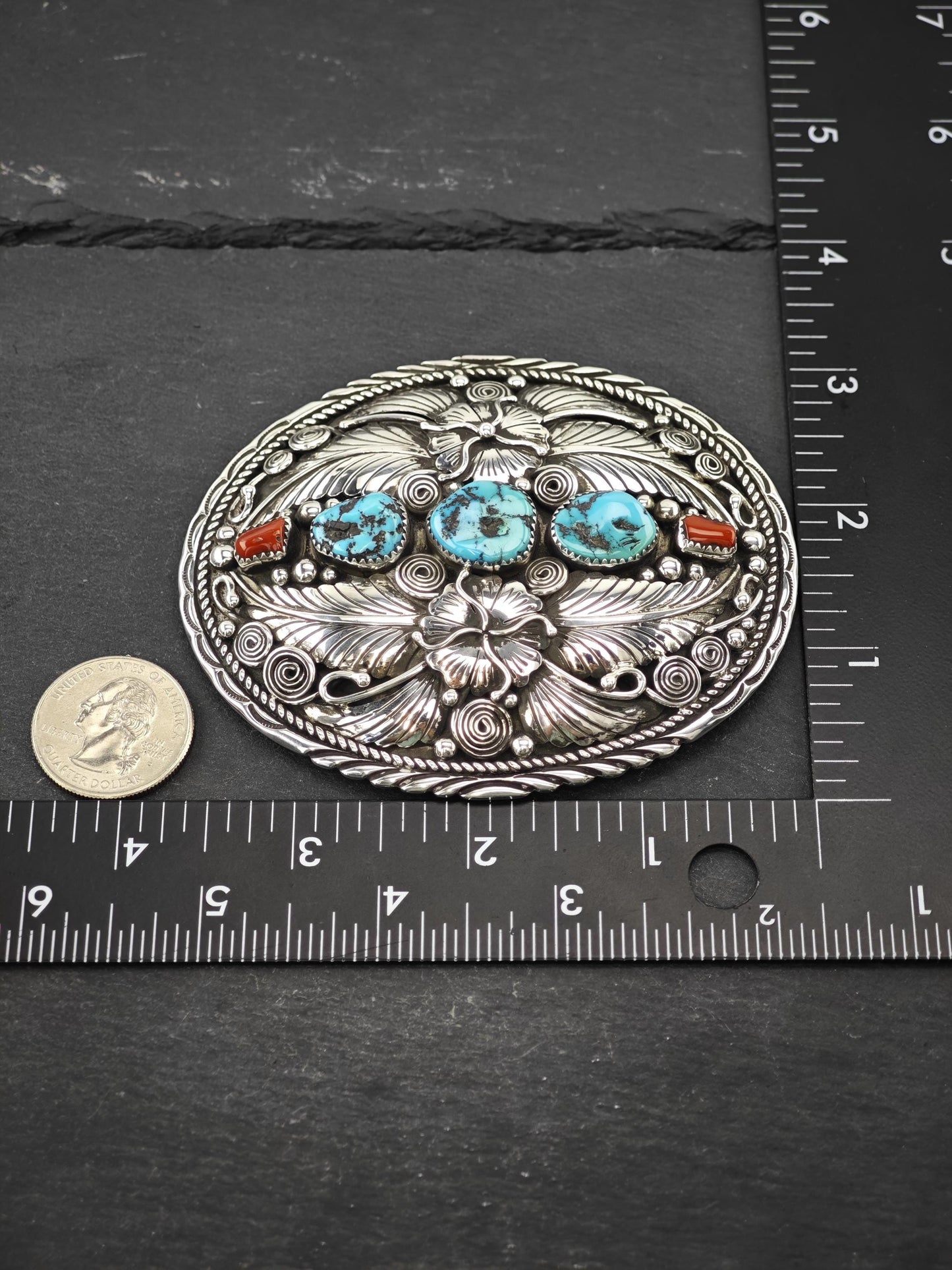 Vintage Native American Belt Buckle Sterling Silver