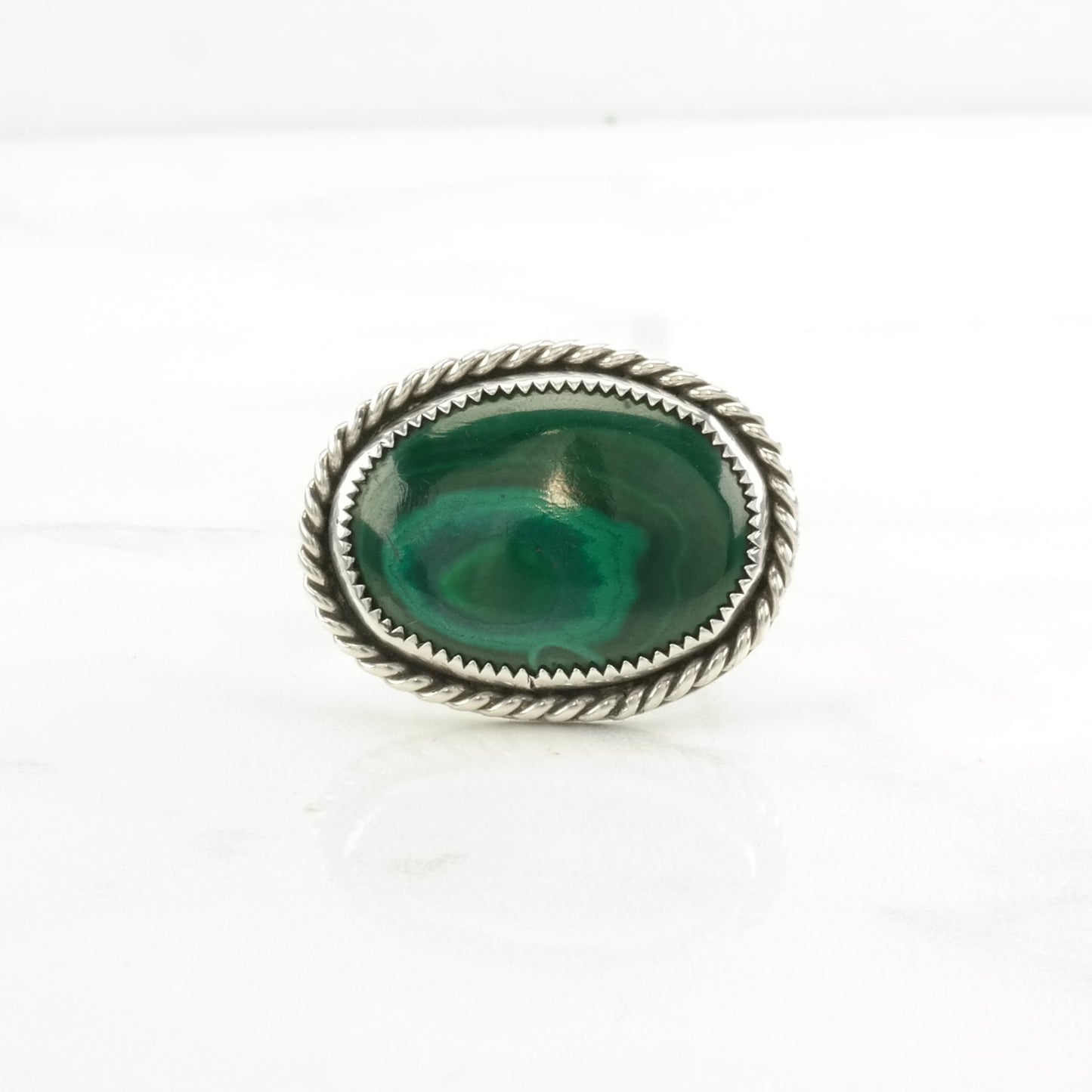 Vintage Sterling Silver Ring Malachite Large Green Size 9 1/4