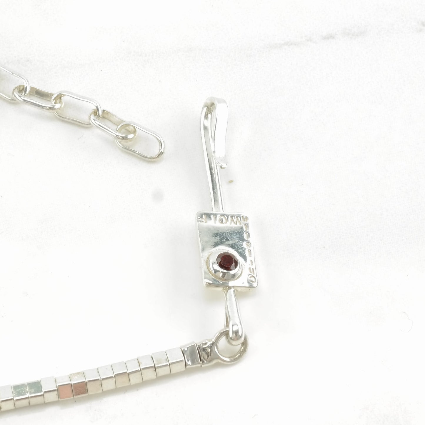 Vintage Christin Wolf Sterling Silver Garnet Cubic, Beads Necklace