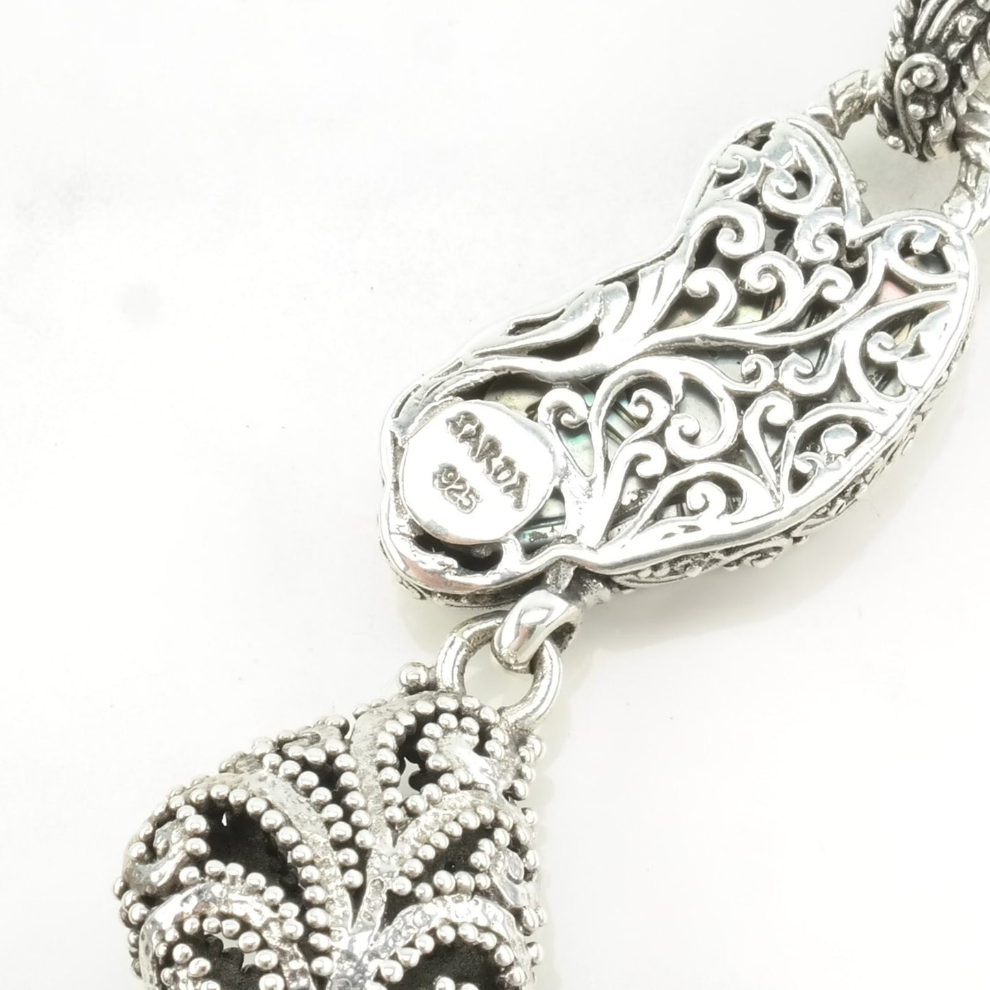 Vintage MOP Butterfly, Scroll Sterling Silver Pendant