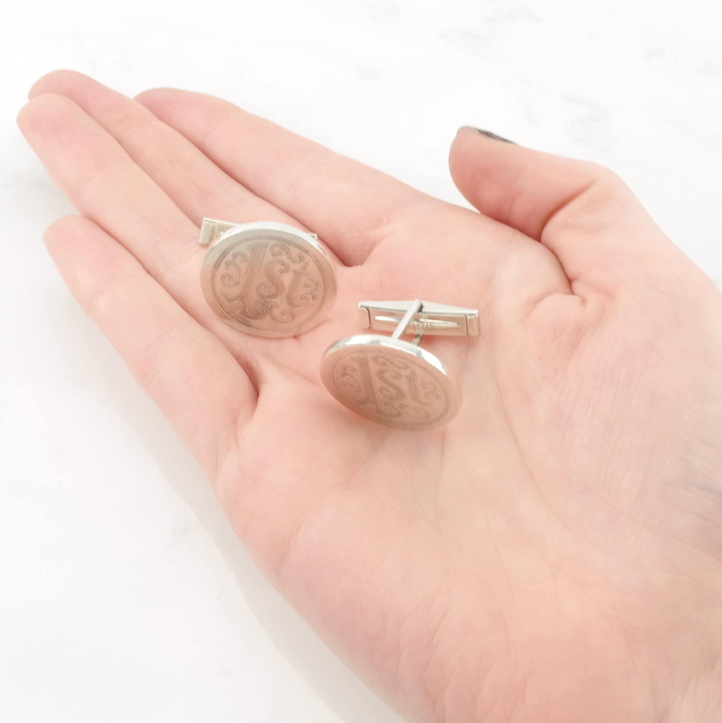 Sterling Silver Cufflinks Early 1931 Tiffany Hand Engraved "1st" ER2716