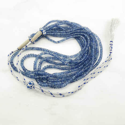 Vintage Blue 400 ctw, Sapphire 5 Strand, Adjustable Beads Necklace