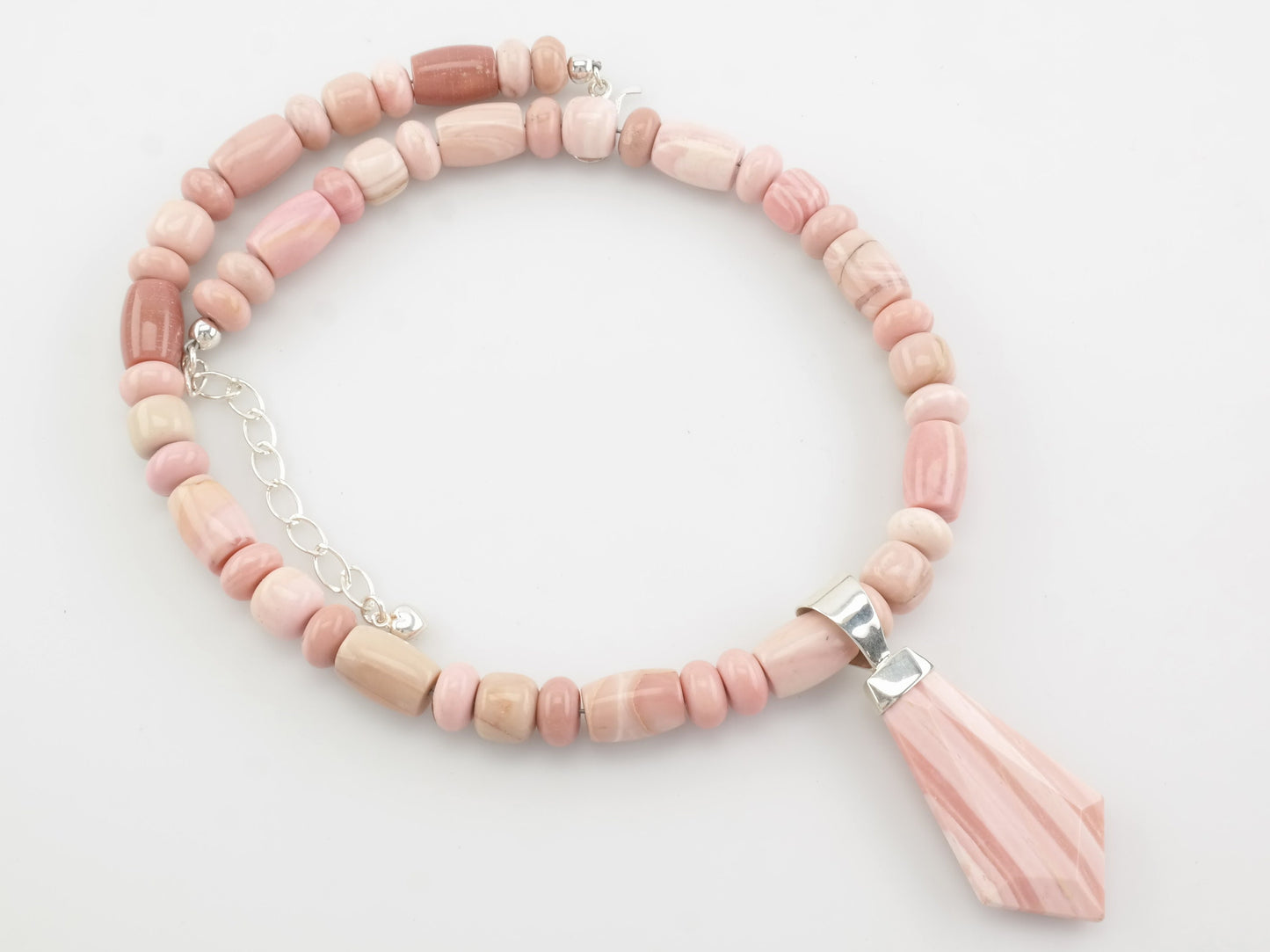 Vintage DTR Sterling Silver Pink Agate Beaded Necklace
