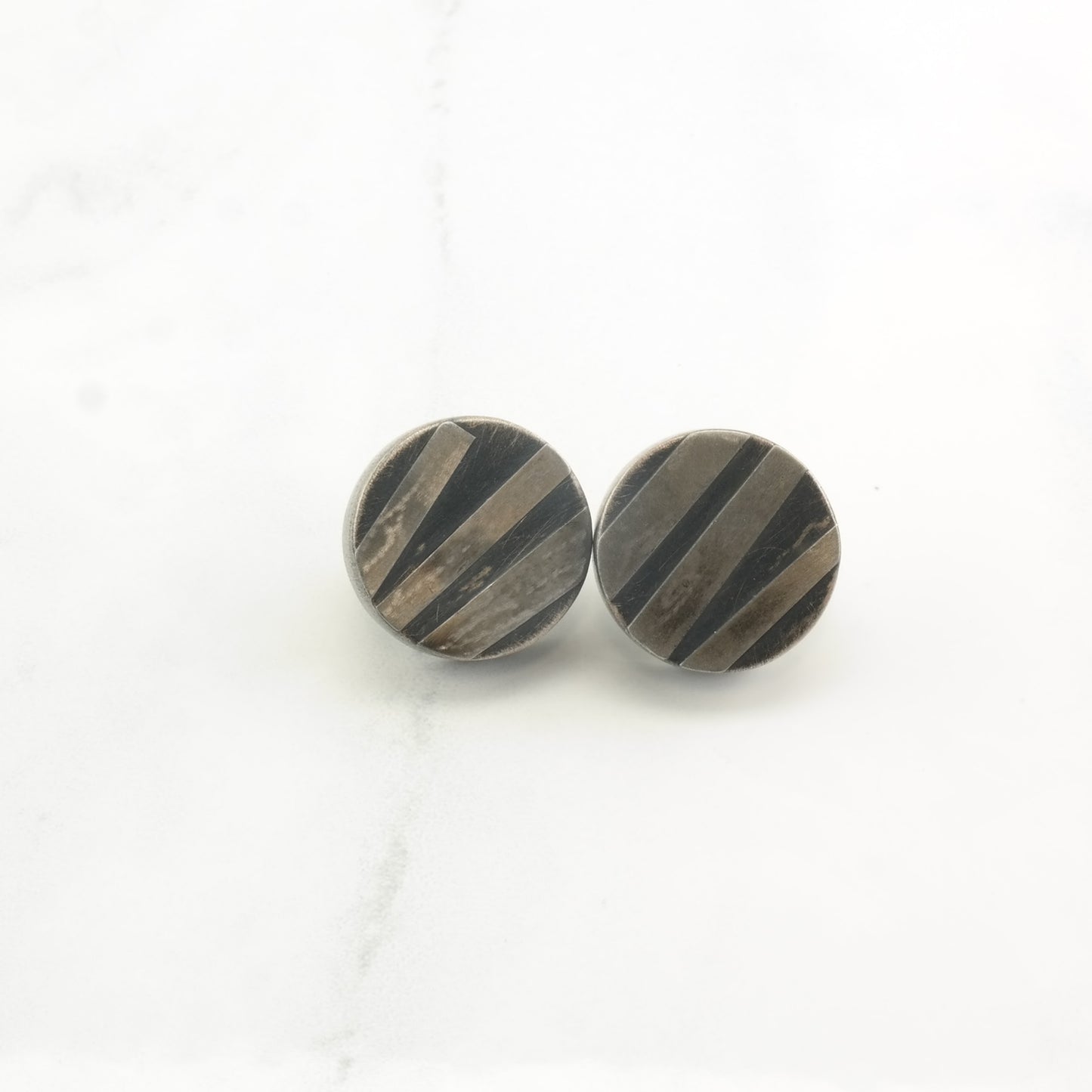 Earrings Sterling Silver Circle Oxidised Stud