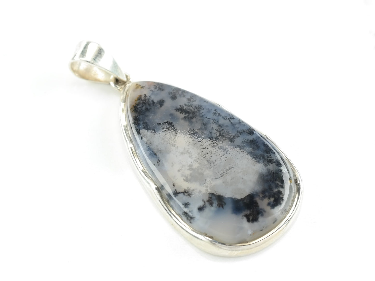 Dendritic Agate Oval Pendant Sterling Silver
