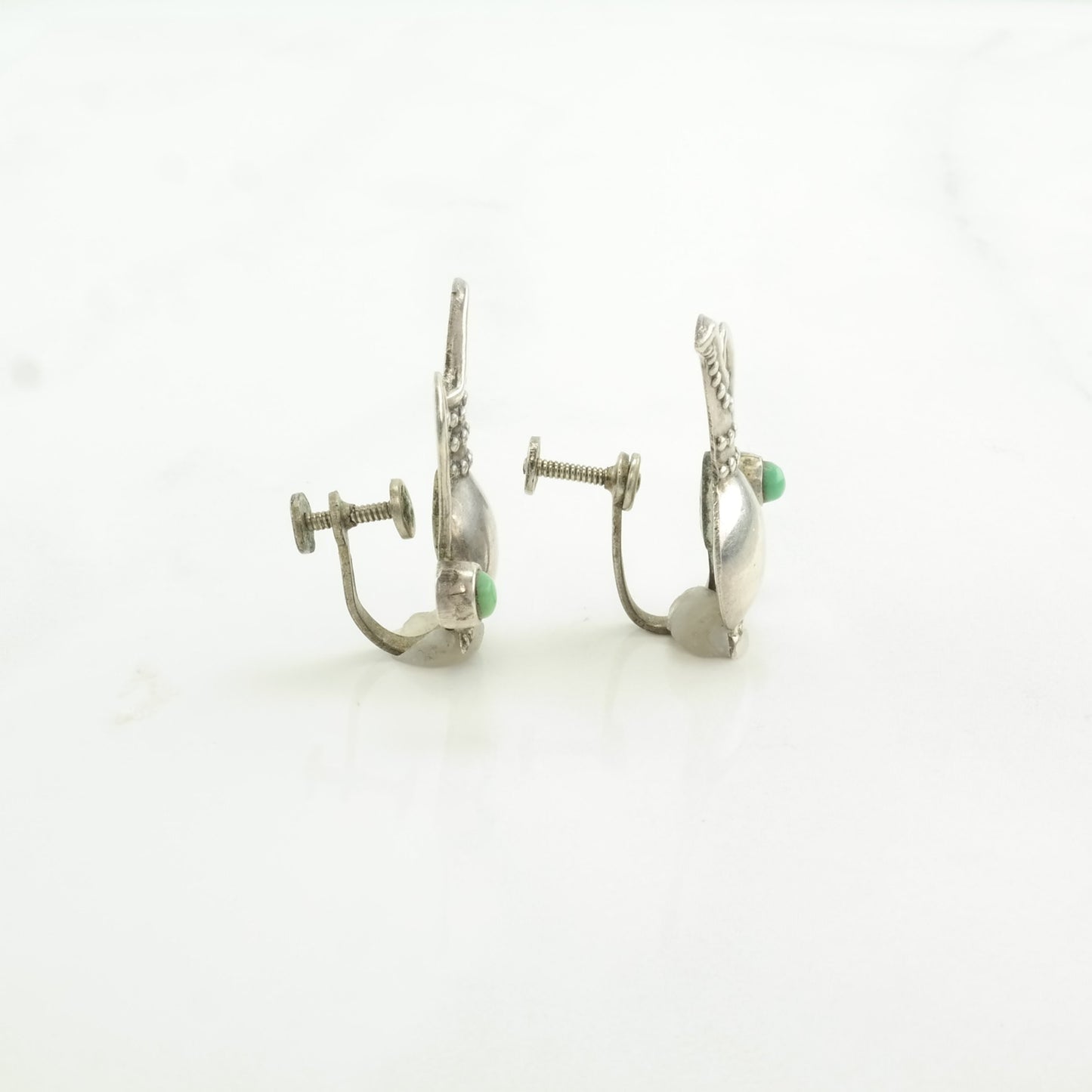 Pre Eagle Taxco Sterling Silver Turquoise Jug Earrings Screw back