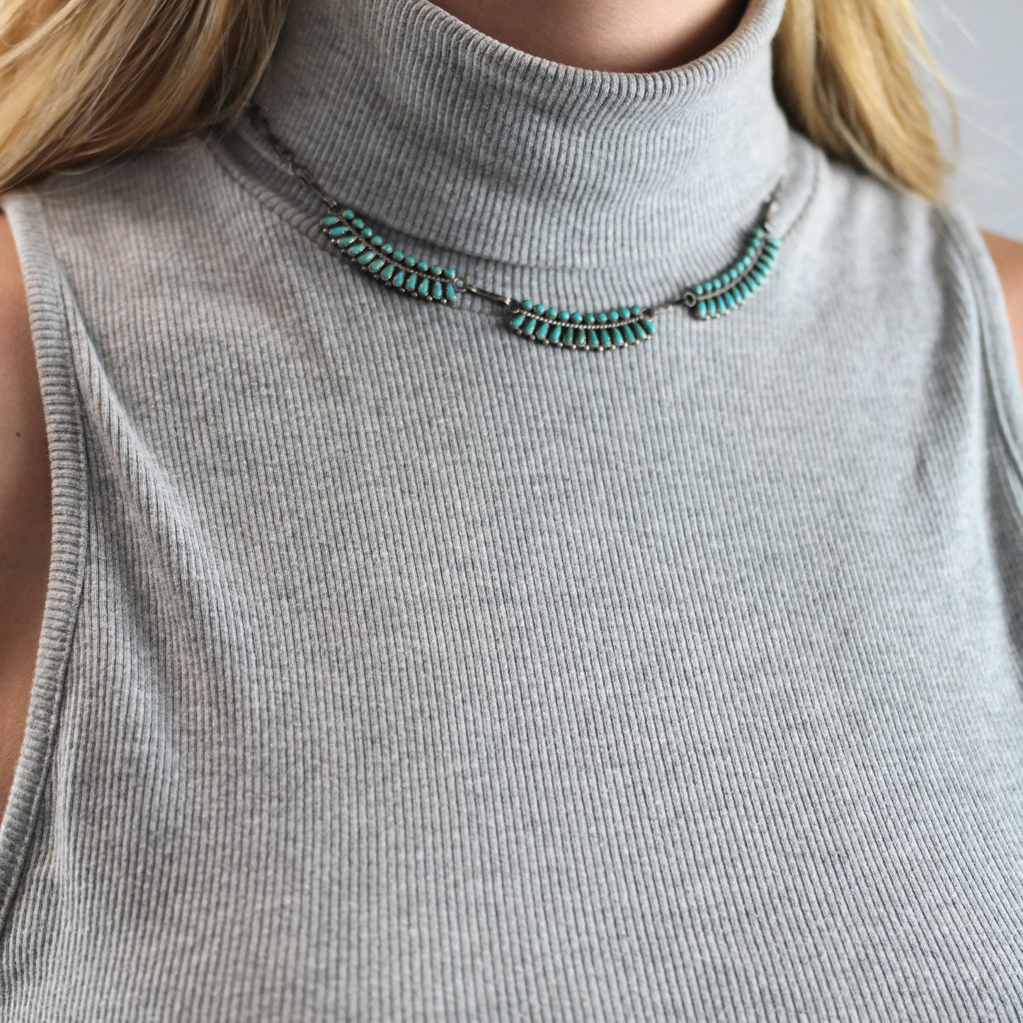 Zuni Sterling Silver Turquoise Cluster Necklace N2682