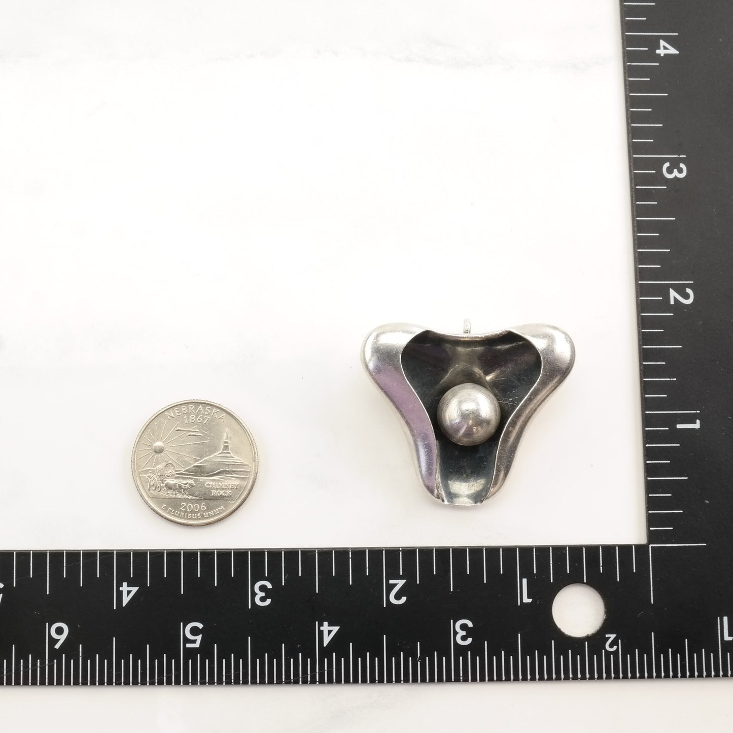 Sigi Pineda Sterling Silver Brooch Pendant Modernist Orb B1700