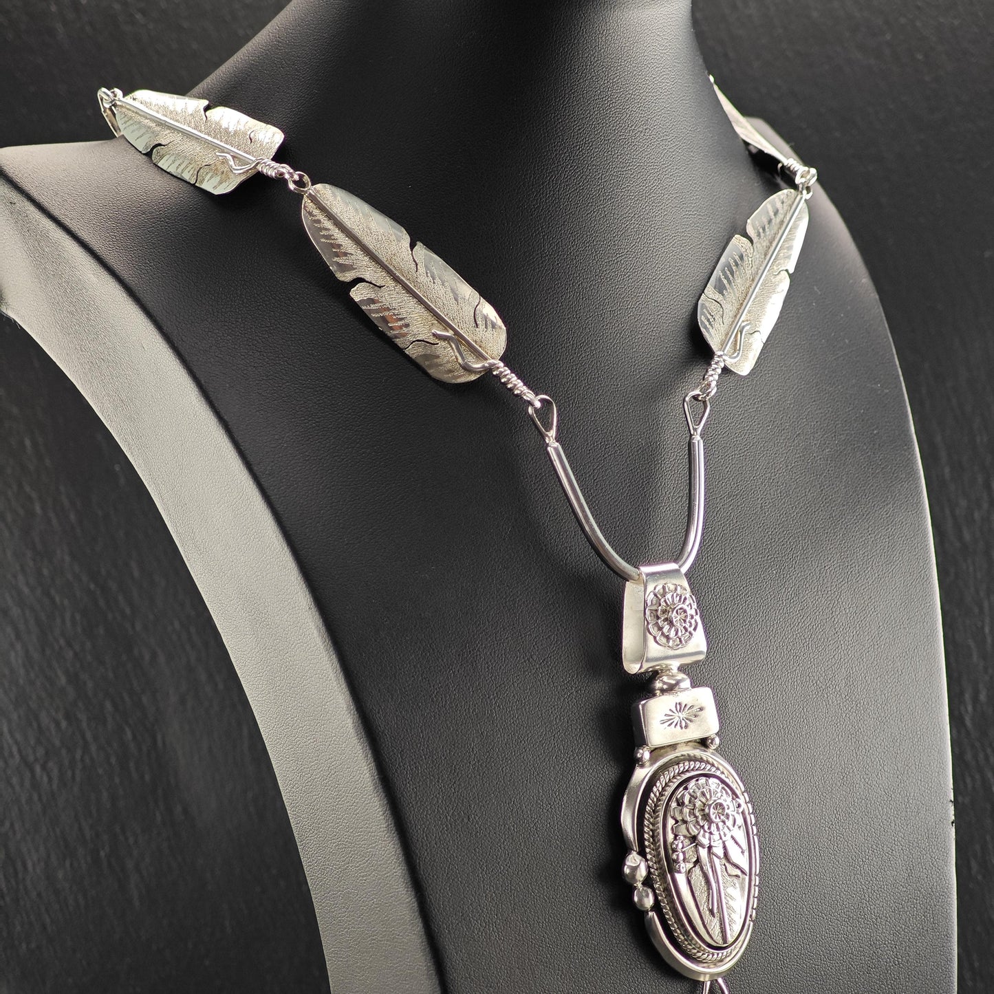 Navajo, Native American Floral Large Necklace Sterling Silver