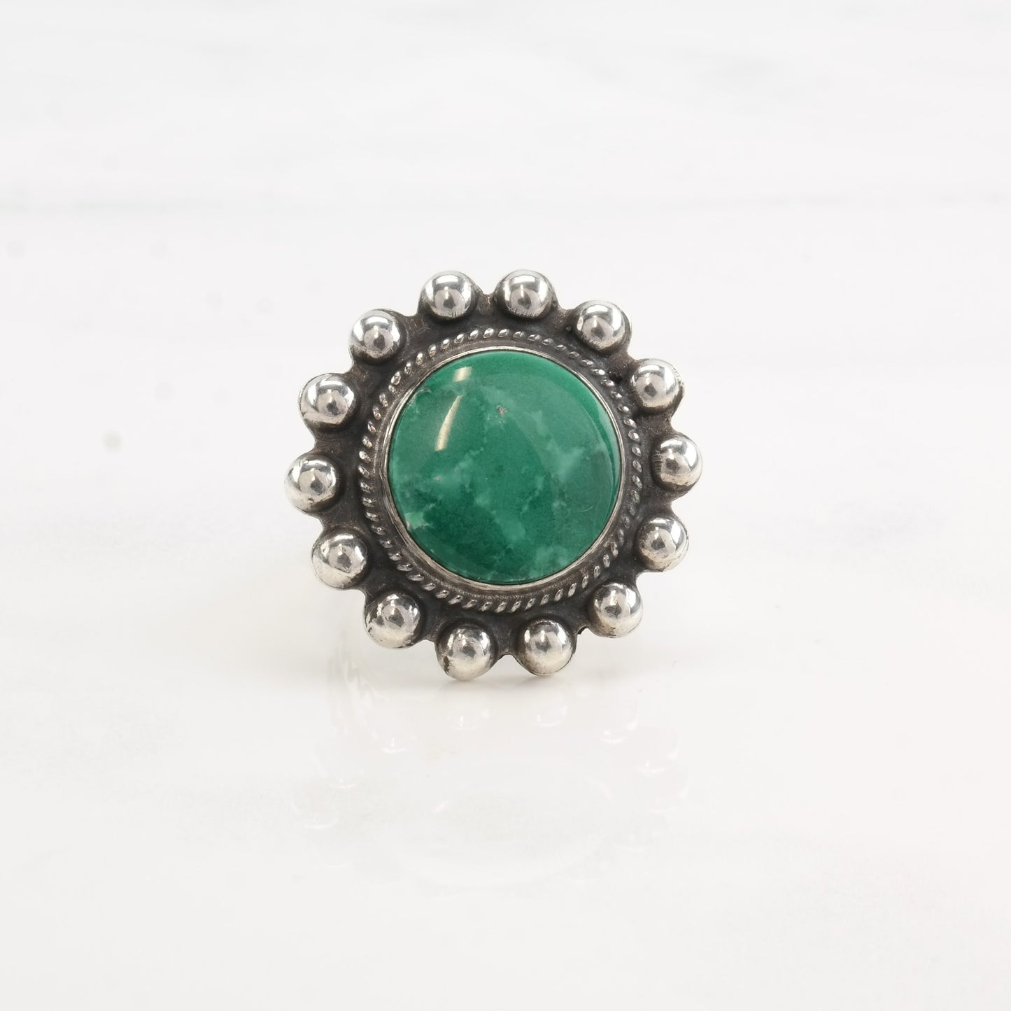 Vintage Fred Harvey Era Silver Ring Turquoise Circle Sun Sterling Size 4 3/4