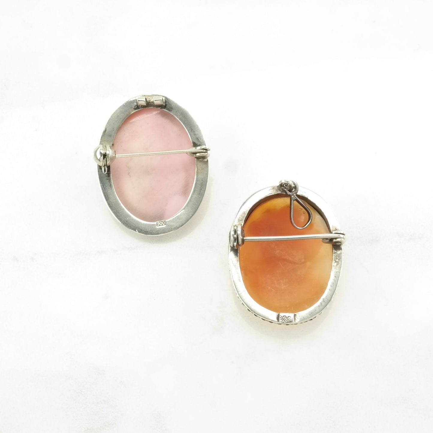 Choice of Vintage Pink, Orange Silver Brooch Portrait, Roses Cameo Sterling B1874