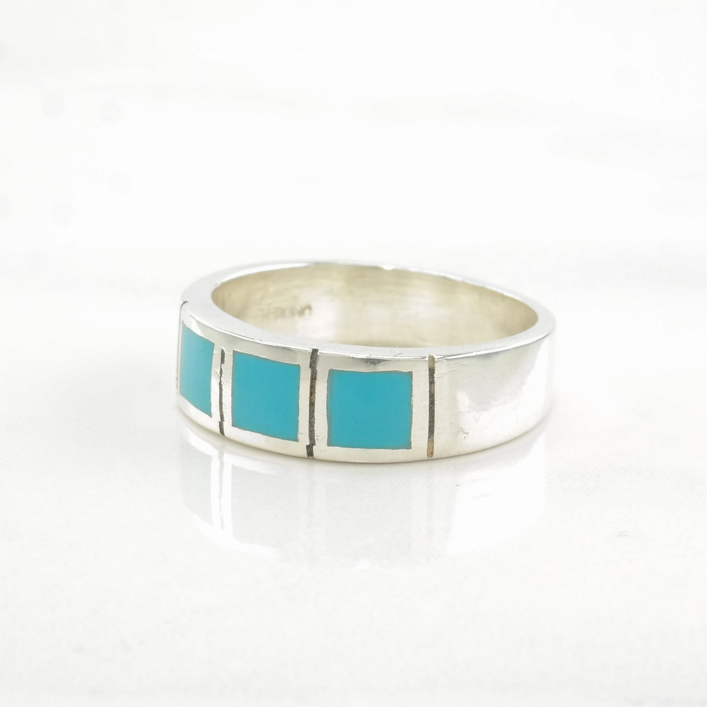 Vintage Southwest Silver Ring Turquoise Inlay Sterling Size 5 3/4