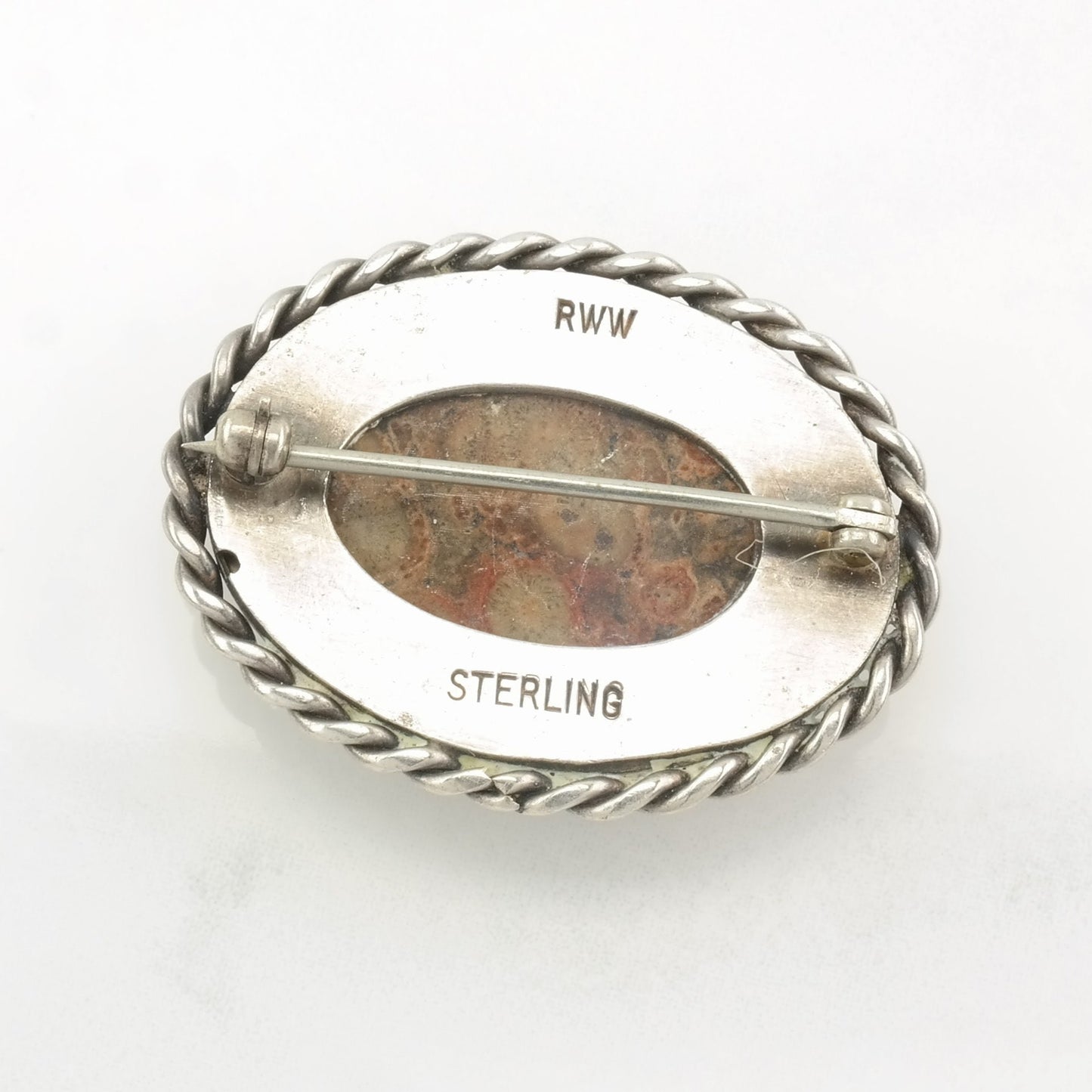 Orange Agate Brooch Weaved Edge Sterling Silver B1571