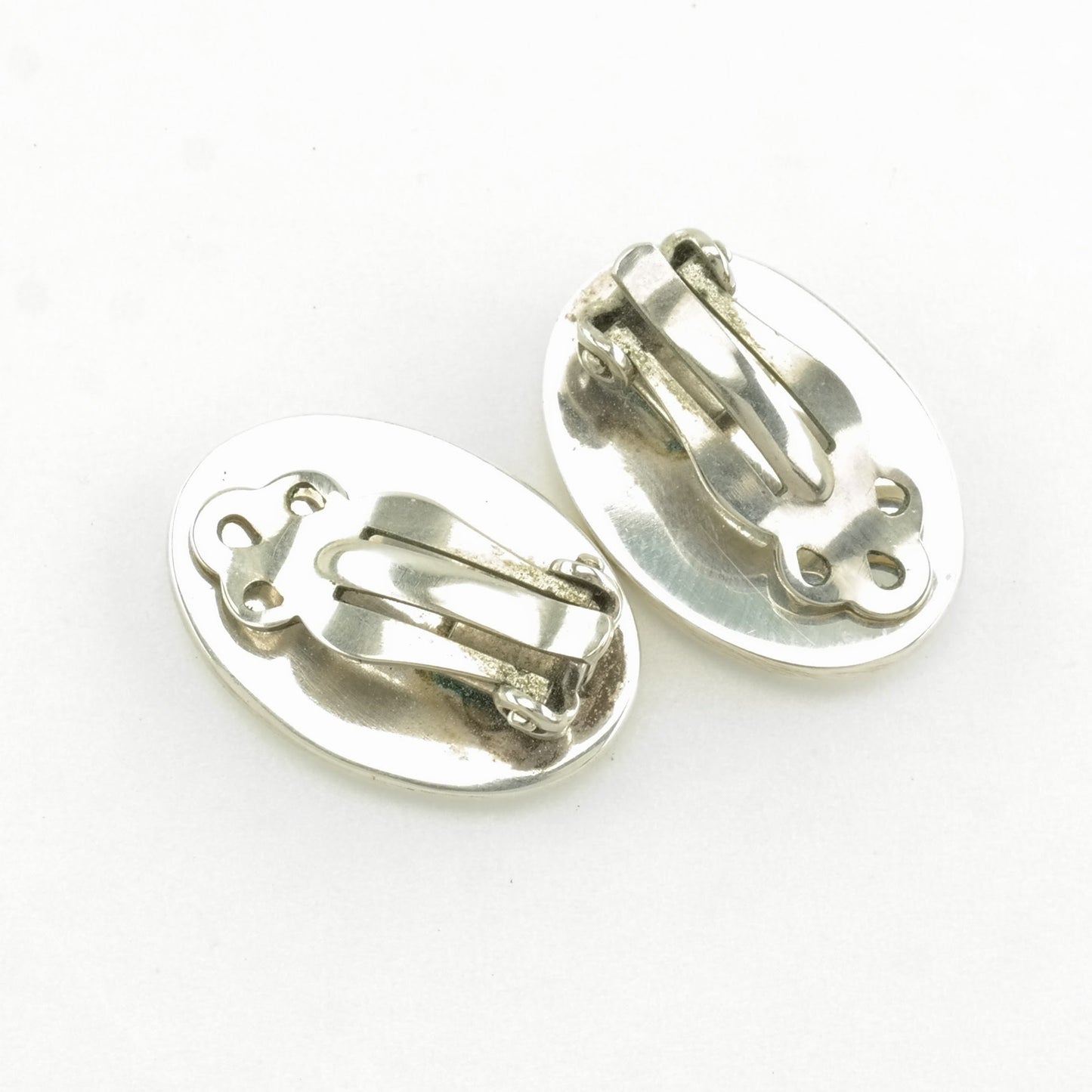 Hopi Sterling Silver Bear Paw, Overlay Earrings Clip on