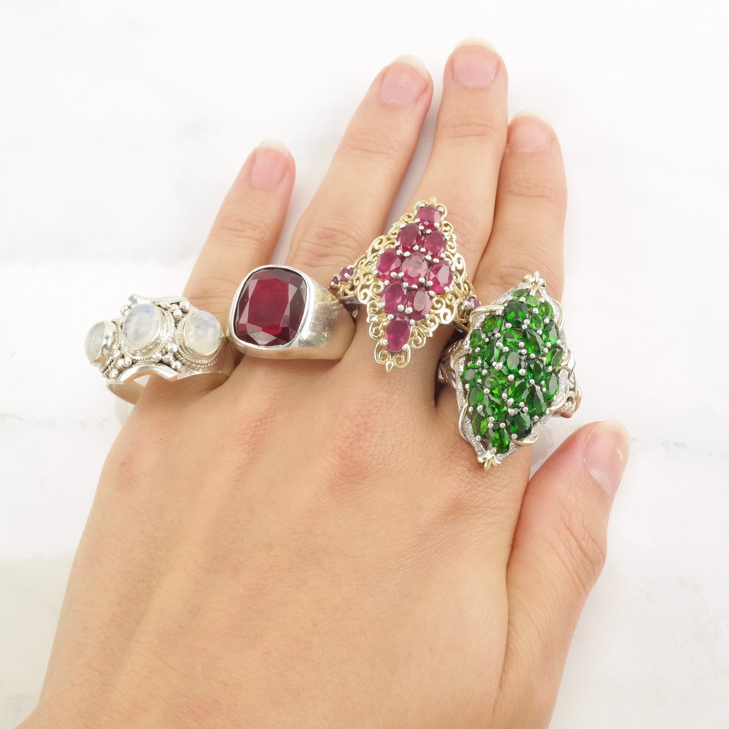 Vintage STS Green Diopside Ring Floral Sterling Silver Size 10 1/4