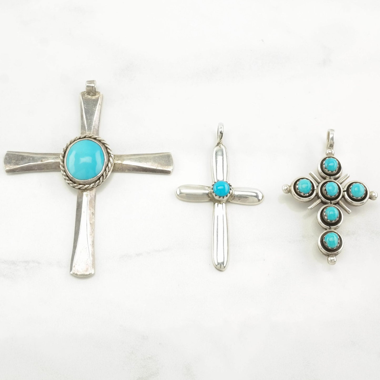 Vintage Native American Turquoise, Coral Cross Sterling Silver Pendant