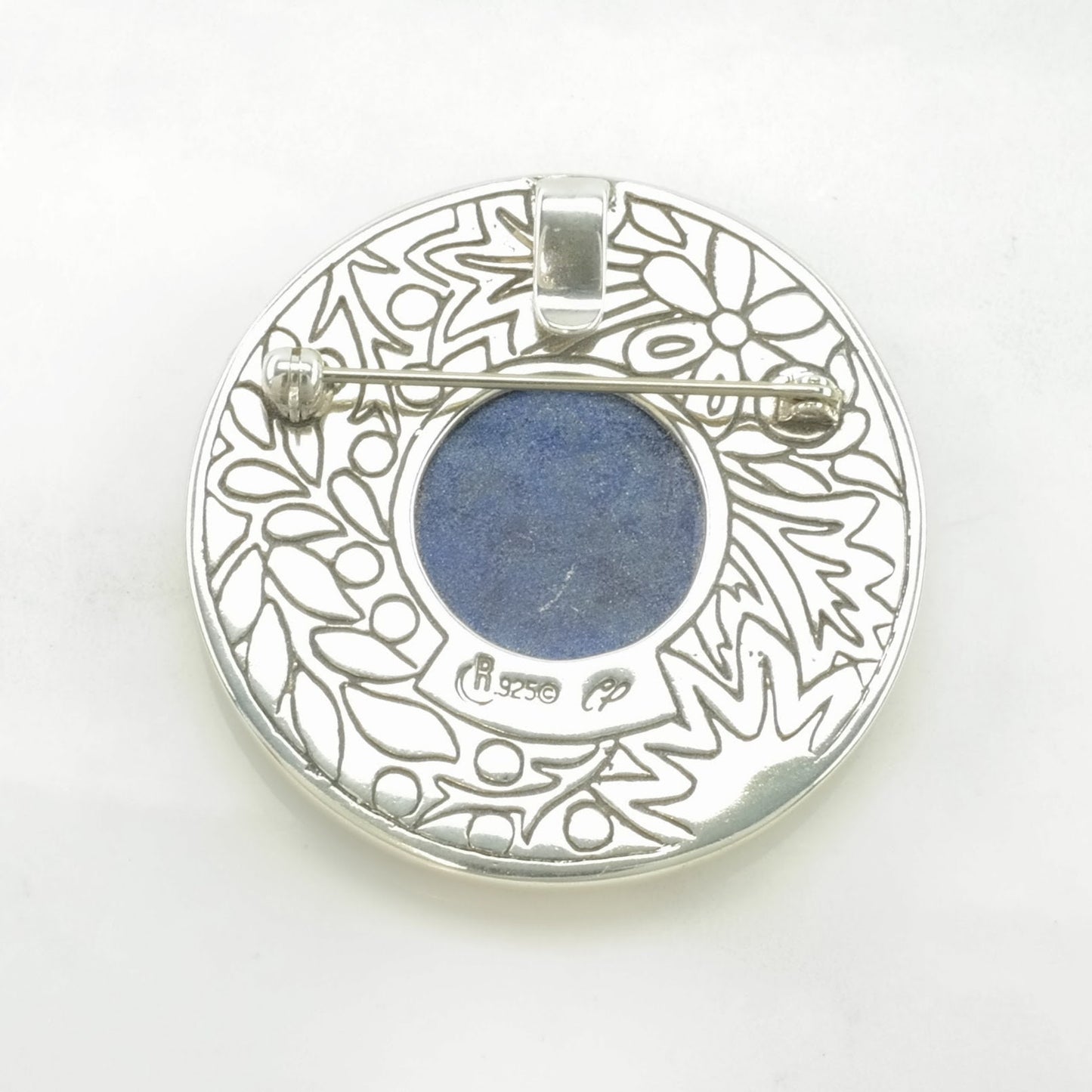 Vintage Carolyn Pollack Lapis Lazuli Inlay, Floral Sterling Silver Pendant