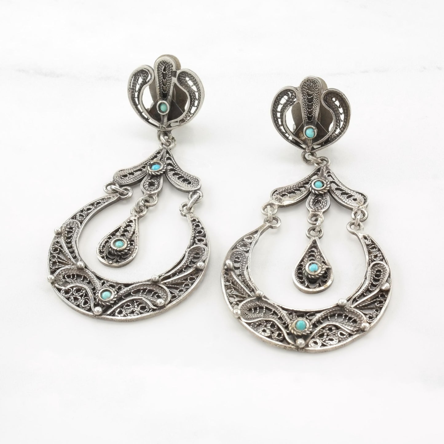 Vintage Middle Eastern, Sterling Silver Clip On/Dangle Earrings