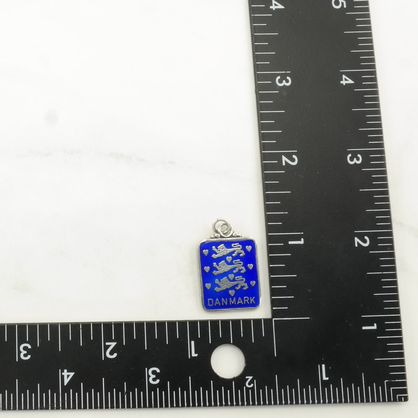 Vintage Danish Enamel Lion, "Danmark" Sterling Silver Pendant