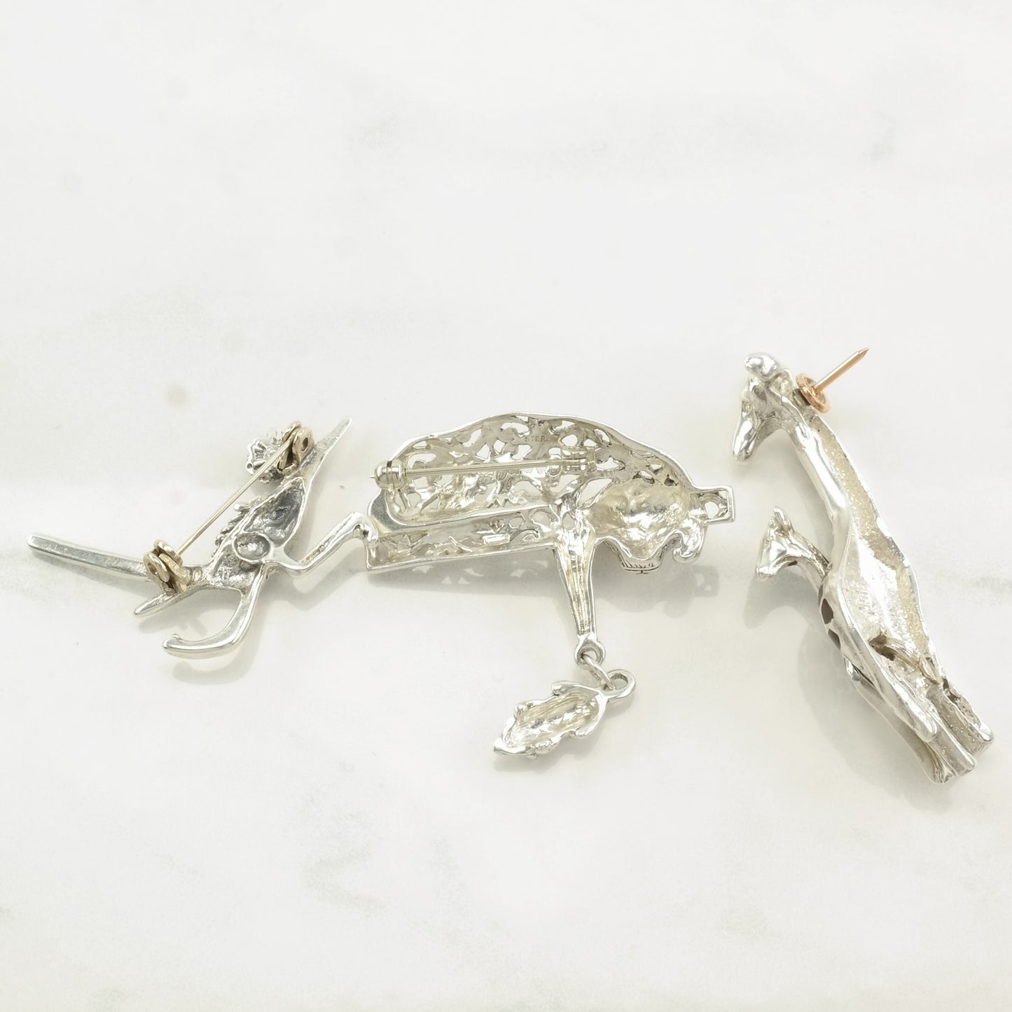 Choice Vintage Sterling Silver Brooch Animals B1734A