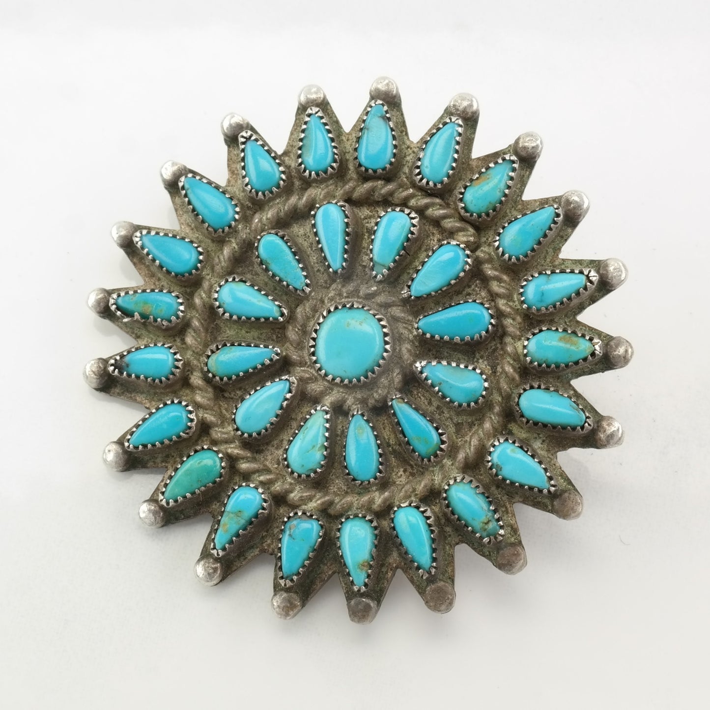 Zuni Sterling Silver Brooch Cluster Blue Turquoise