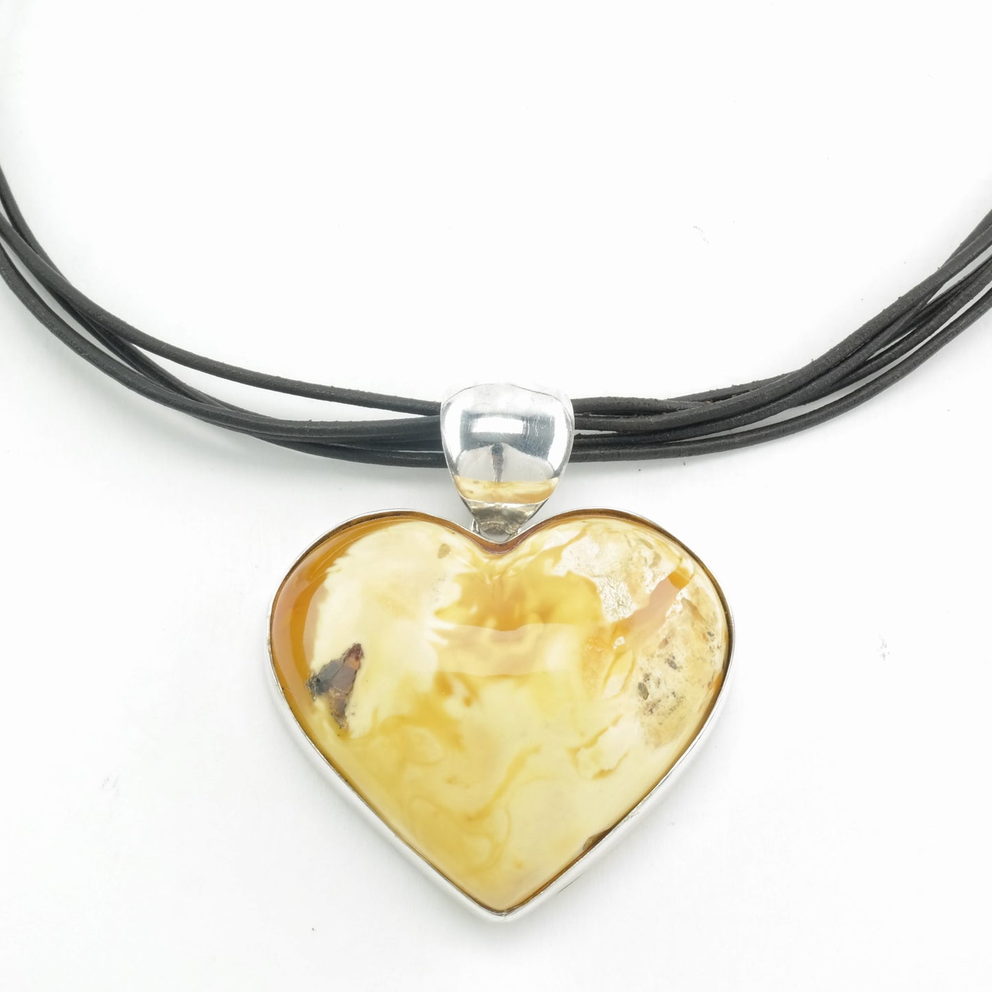 Vintage Sterling Silver Yellow Amber Heart Necklace