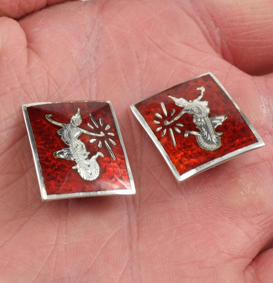 Sterling Silver Enamel Mekhala Goddess of Lightening Earrings Clip On