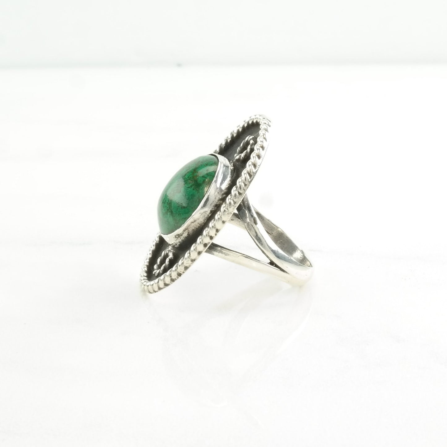 Vintage Sterling Silver Ring Azurite Rope Detail Green Size 7 1/4