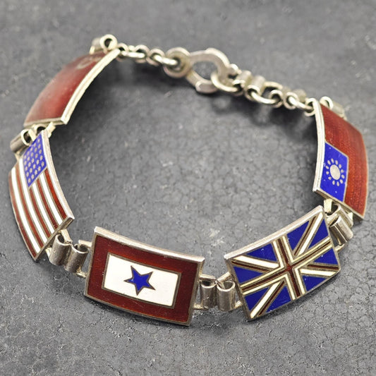 Vintage Enamel WWII Bracelet Sterling Silver