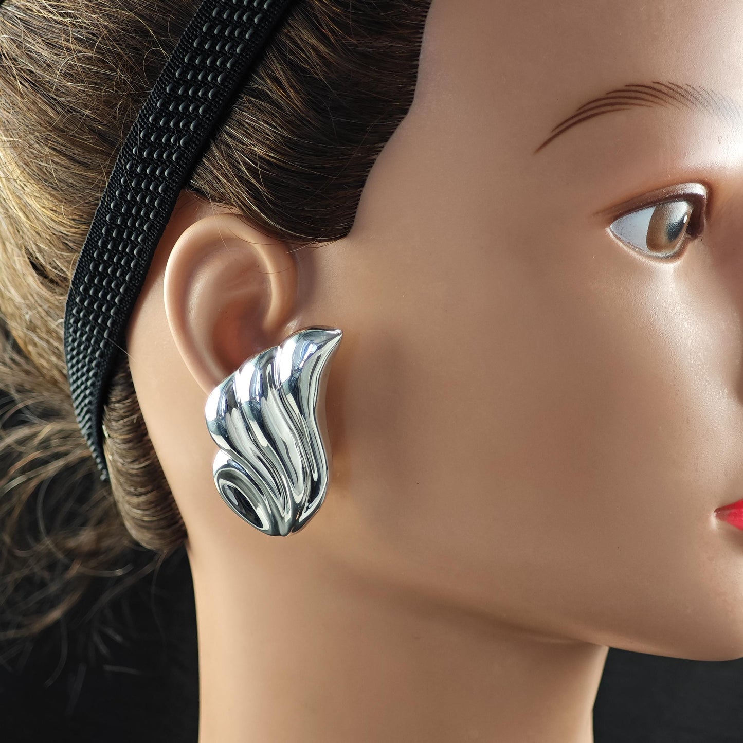 Taxco, Ballesteros Wings Puffy Clip On Earrings Sterling Silver
