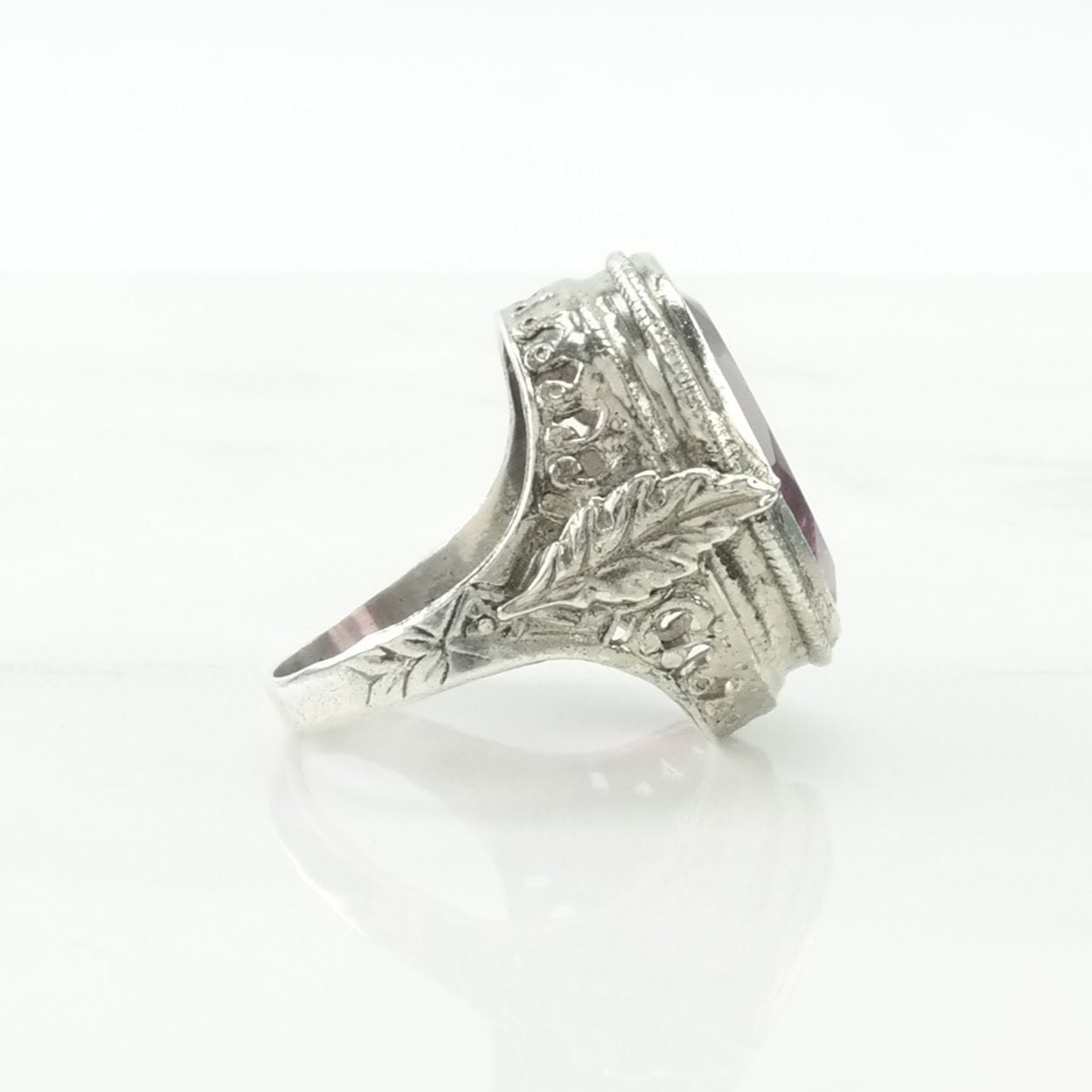 Vintage Art Deco Revival Silver Ring Amethyst Filigree Sterling Purple Size 5 1/2