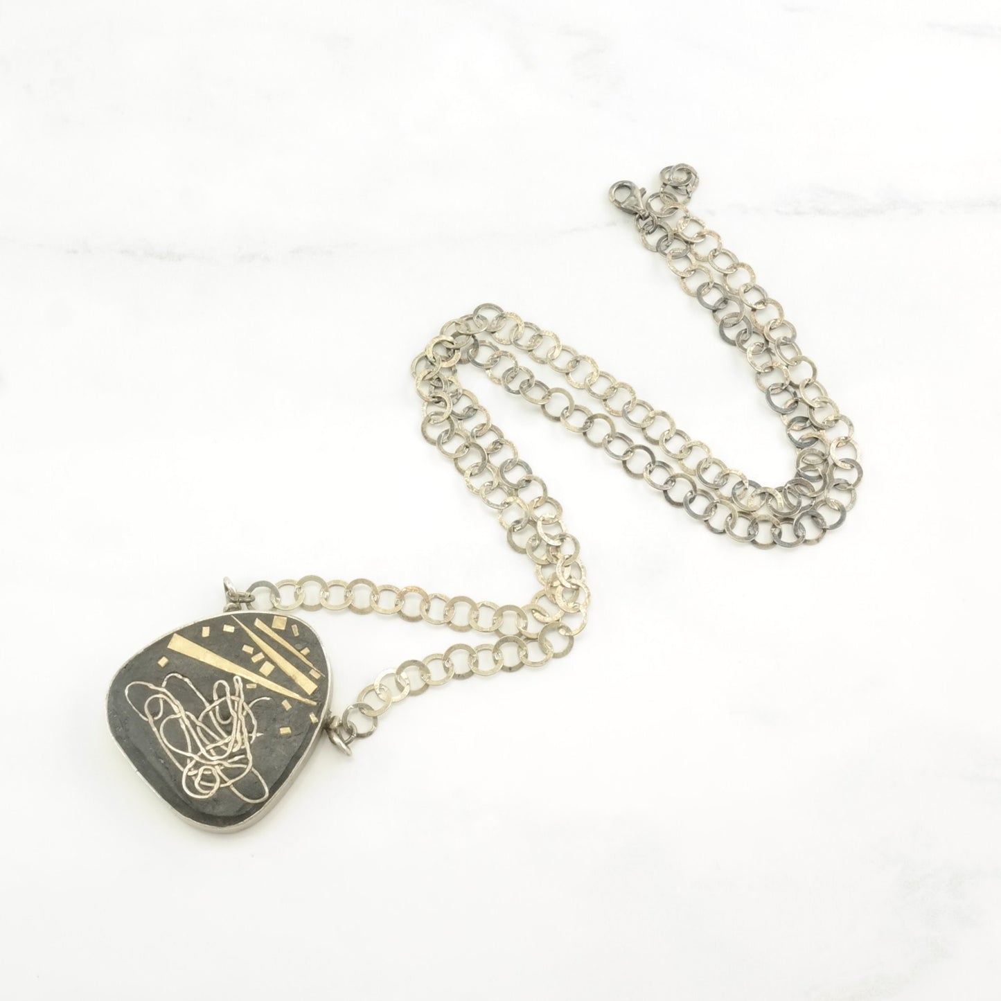 Vintage Studio Sterling Silver Black Inlay Gold Toned Accents Necklace