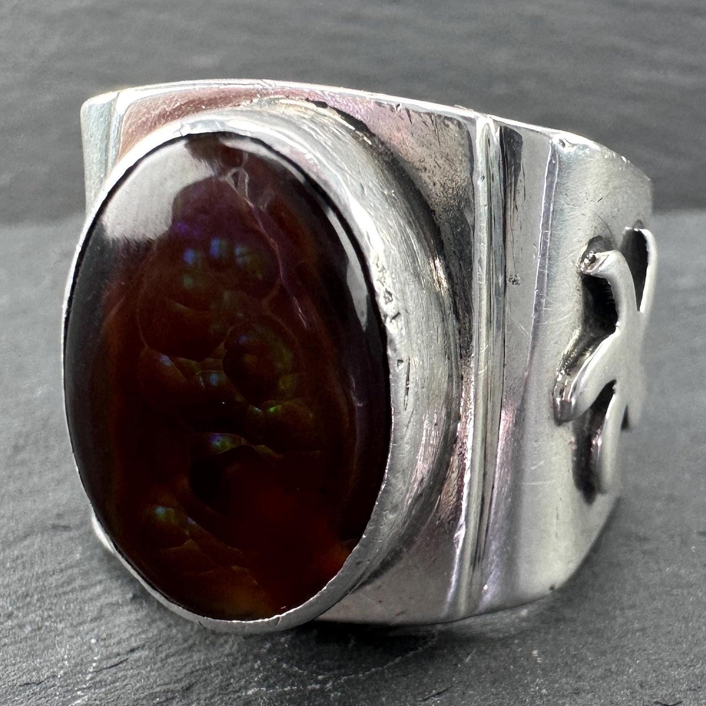 Large Fire Agate Silver Ring Sterling Size 10