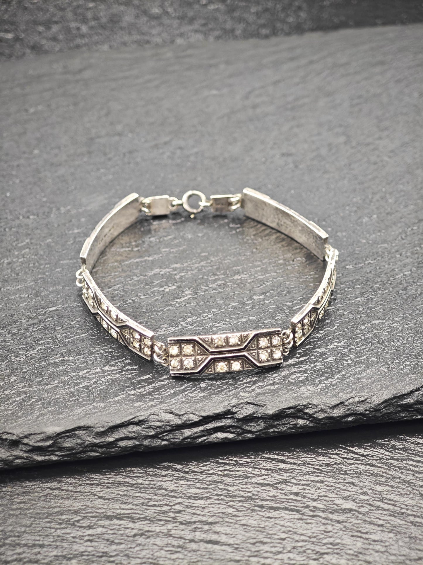 Antique Art Deco Enamel Paste Bracelet Sterling Silver