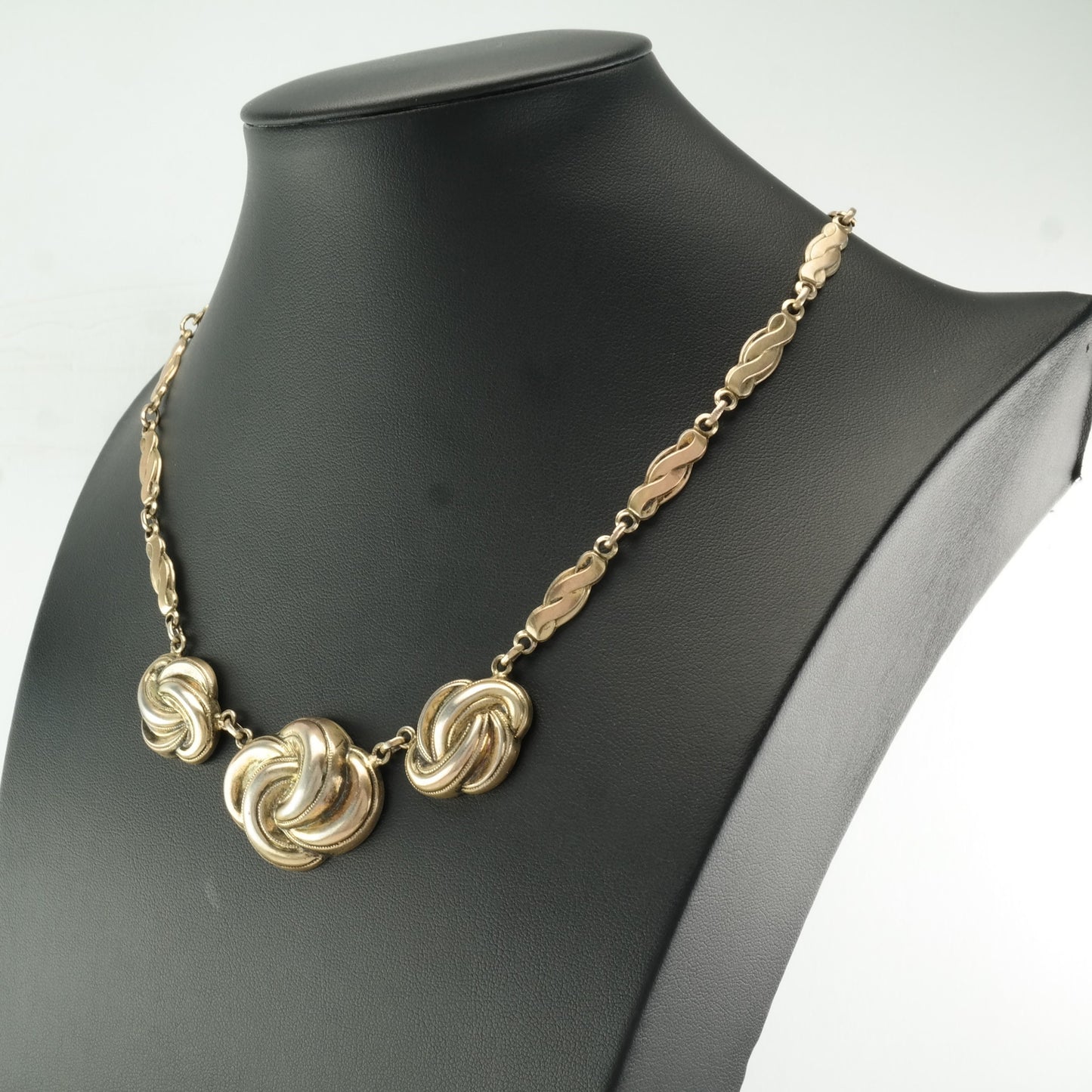 Vintage Victorian, Antique Sterling Silver Gold Gilded Twisted Love Knot Necklace