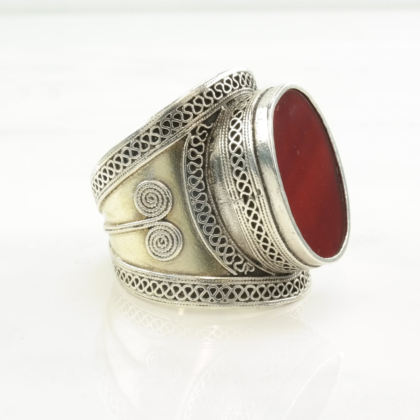 Vintage Sterling Silver Ring Carnelian Size 10 1/2