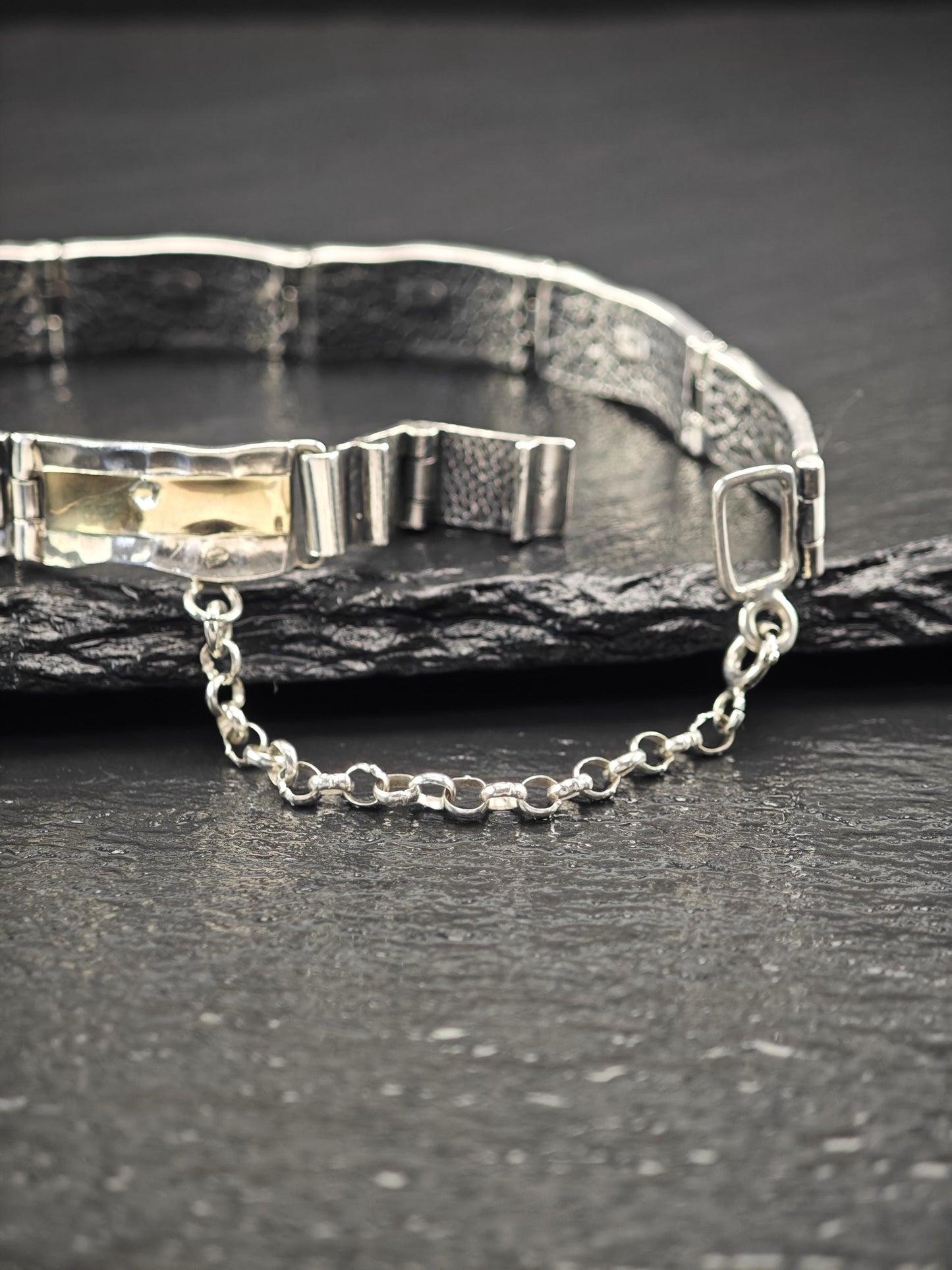 Vintage Two Tone Hammered Bracelet 14k Gold Sterling Silver