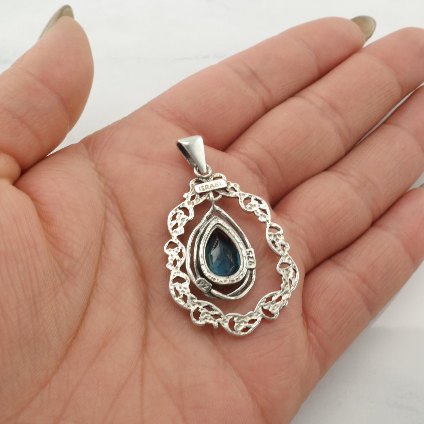 Vintage Israel Topaz Raindrop Pendant Dangle Sterling Silver