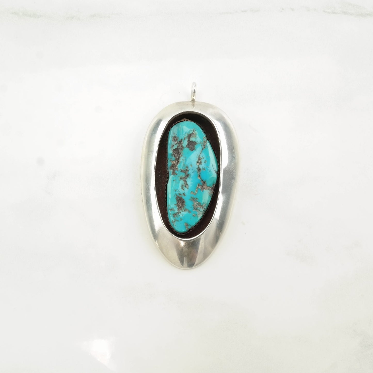 Vintage Native American Turquoise Shadowbox Sterling Silver Pendant