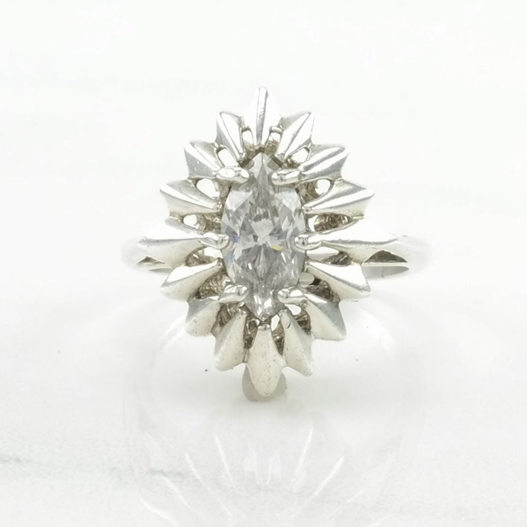 Vintage Kabana Silver Ring CZ Navette Sterling Size 6