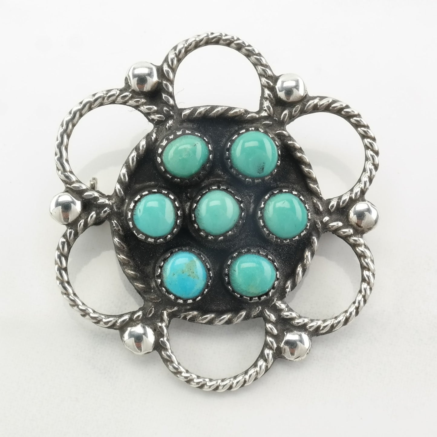 Native American Turquoise Brooch Floral Sterling Silver