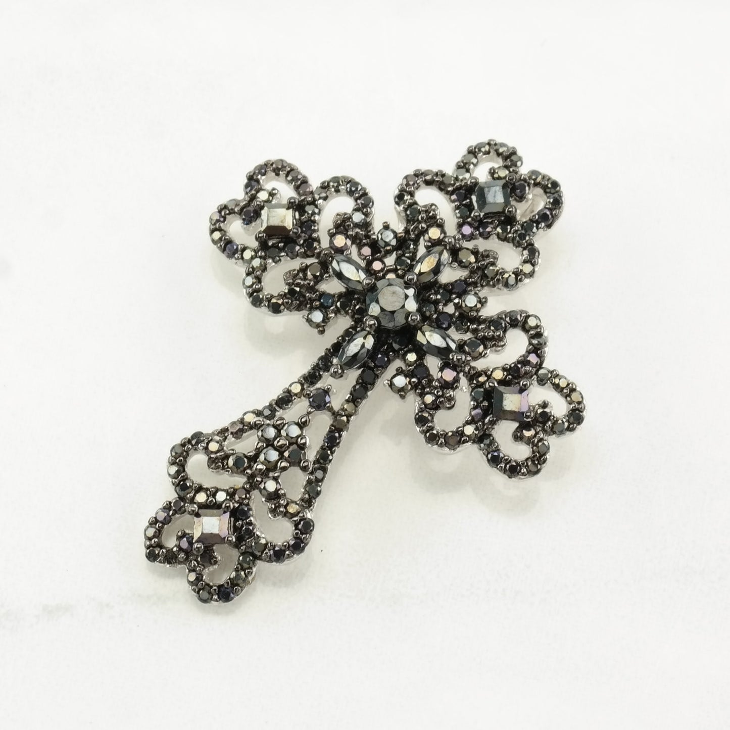 Vintage Jerusalem Cross Black Onyx Cross Sterling Silver Pendant