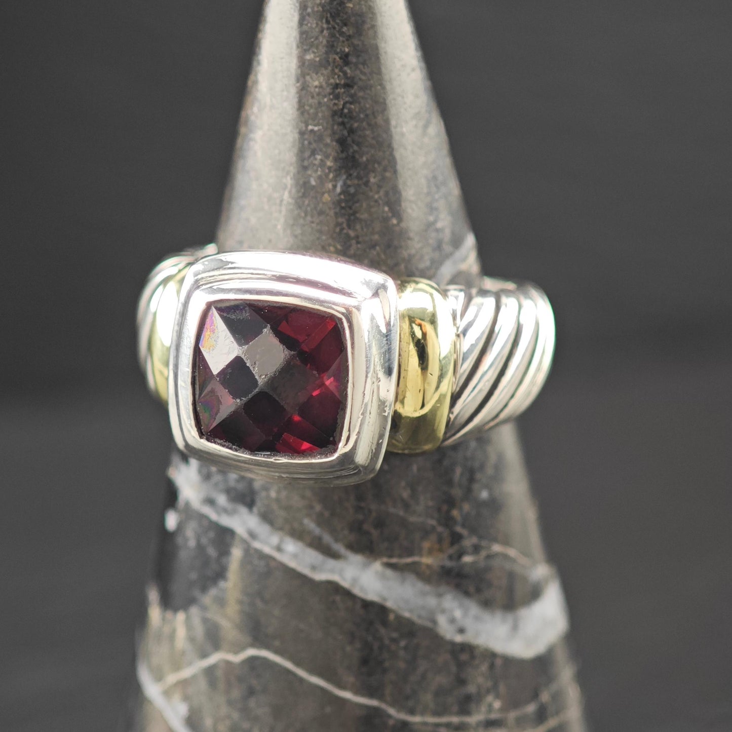 David Yurman Garnet 14K Gold Accent Ring Sterling Silver