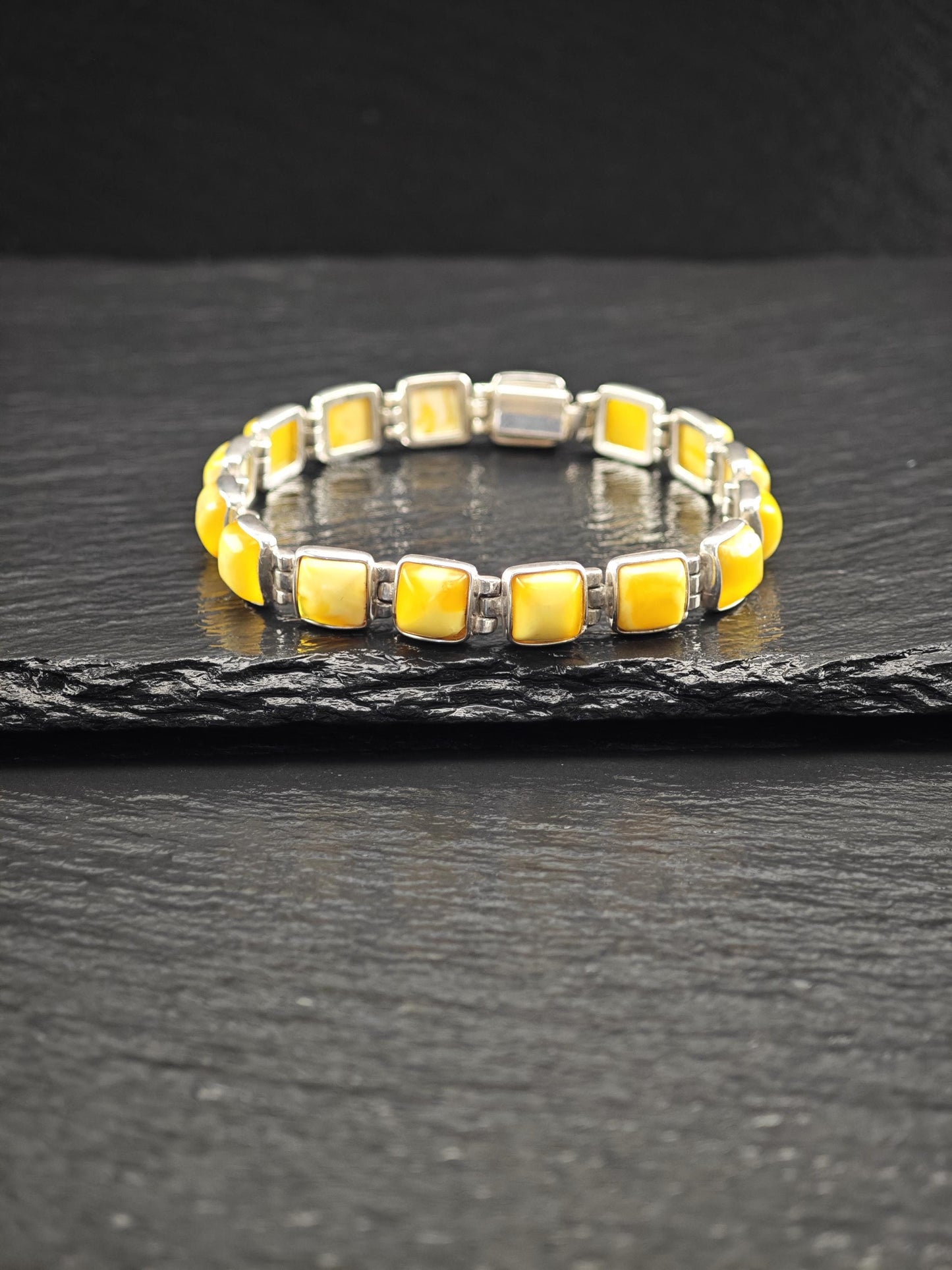 Vintage Baltic Amber Line Bracelet Sterling Silver