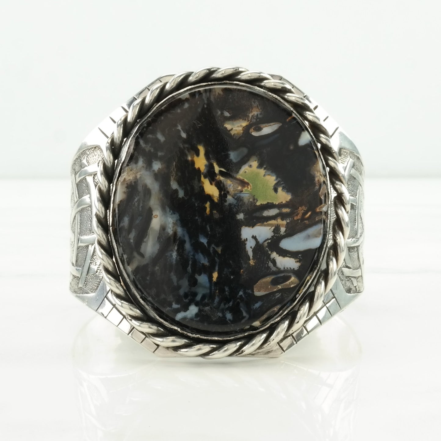 Vintage Studio Sterling Silver Cuff Bracelet Black Odd Natural Gemstone Large